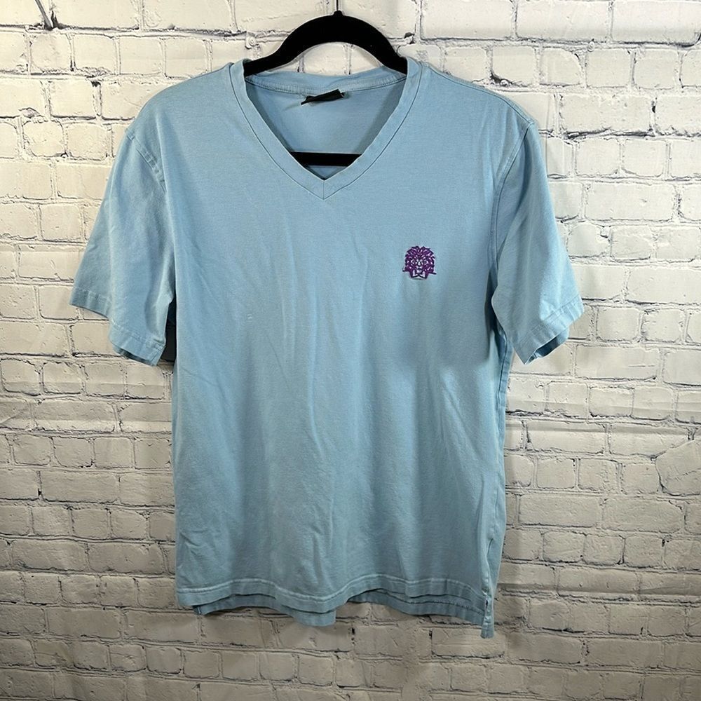 👕 Men’s Light Blue V-Neck Maczoo T-Shirt - Size Large